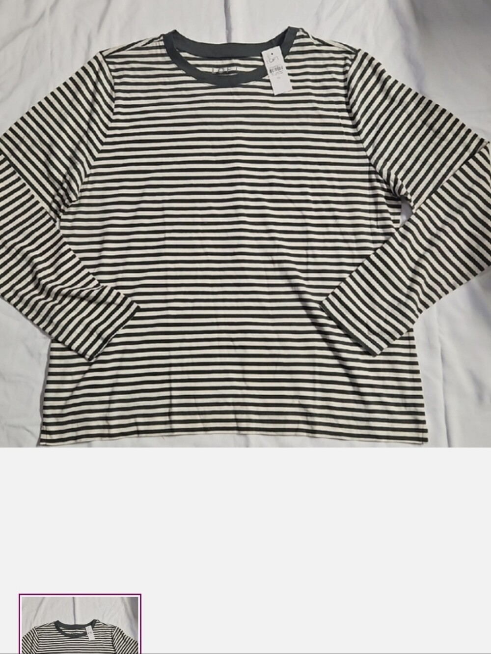 LOFT Black & White Striped Long-Sleeve Tee - Picture 2 of 2